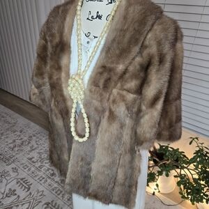 Luxury Vintage Light Brown MINK  Fur Stole Wrap Cape Bolero Dream Wedding Fur